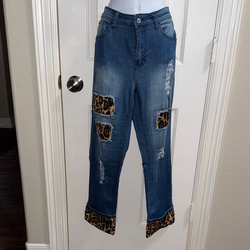 Leopard Patch & Hem Jeans